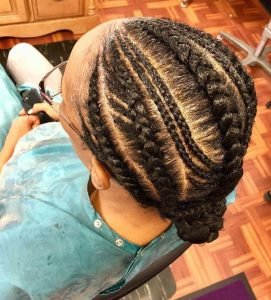 Feed in Braids with small updo end