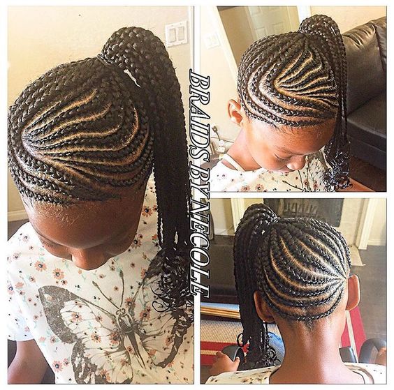 Feed in Braids Ponytail with Rubber Bands