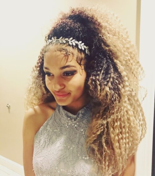 Puffy Blonde CUrls with Floral Hair Band