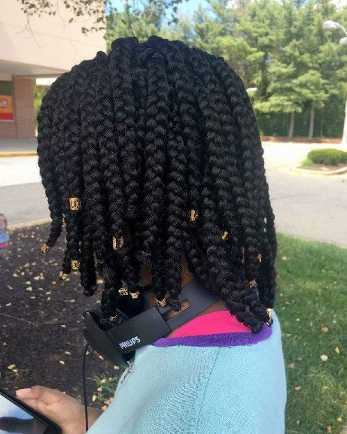 Thin Black Braids With Beads
